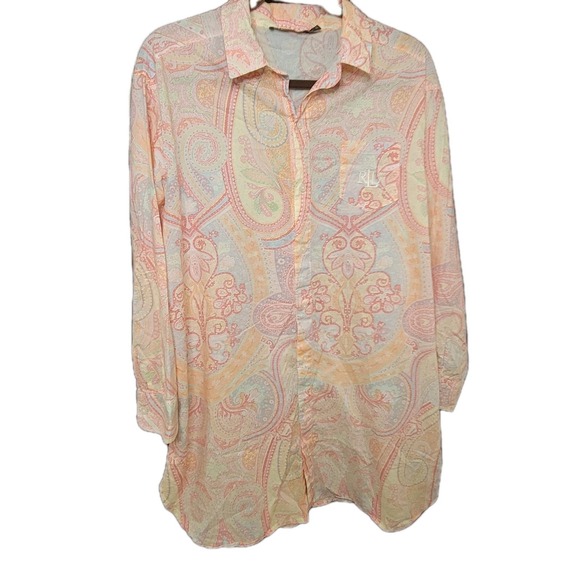 Lauren Ralph Lauren Other - Women's Ralph Lauren Pink Paisley Sleep Shirt Size Tunic Large Front Button EUC
